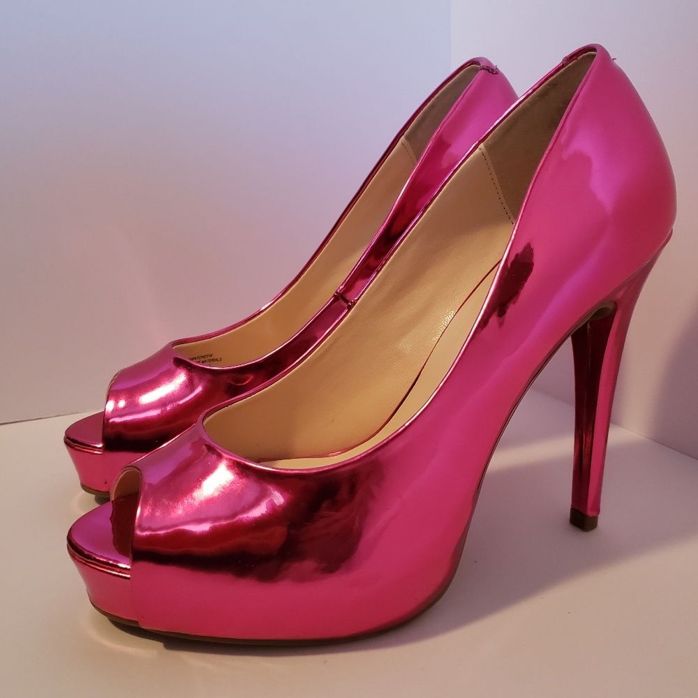 Like New Hot Pink Shiny Guess Platform Heels